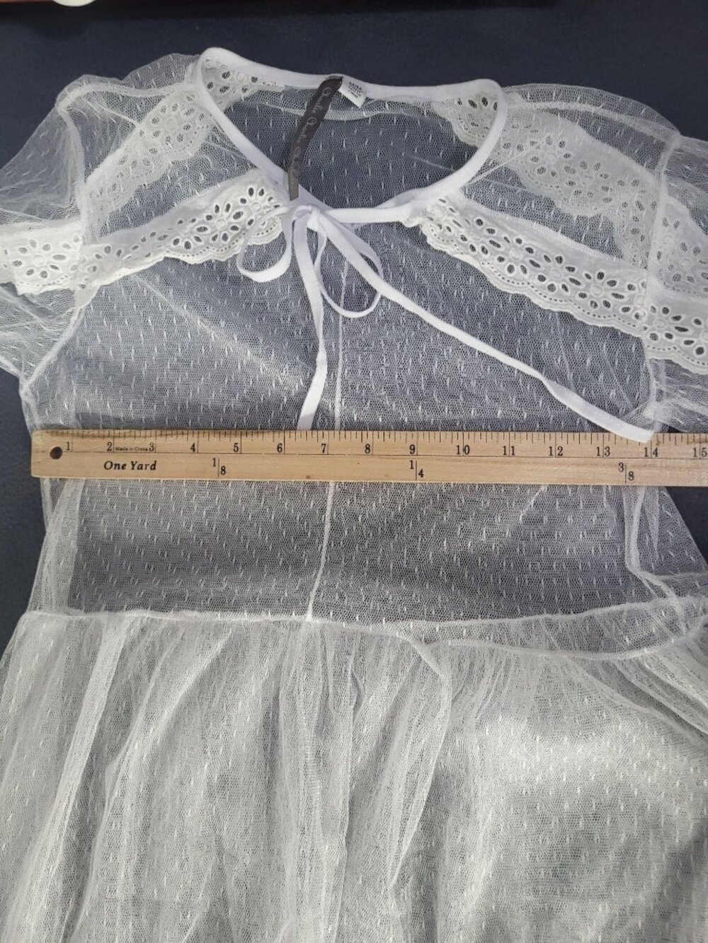 Women's M Sheer Lace Ruffle Tiered Dress Boho Hippie Ethereal Angelcore Festival - Picture 6 of 9